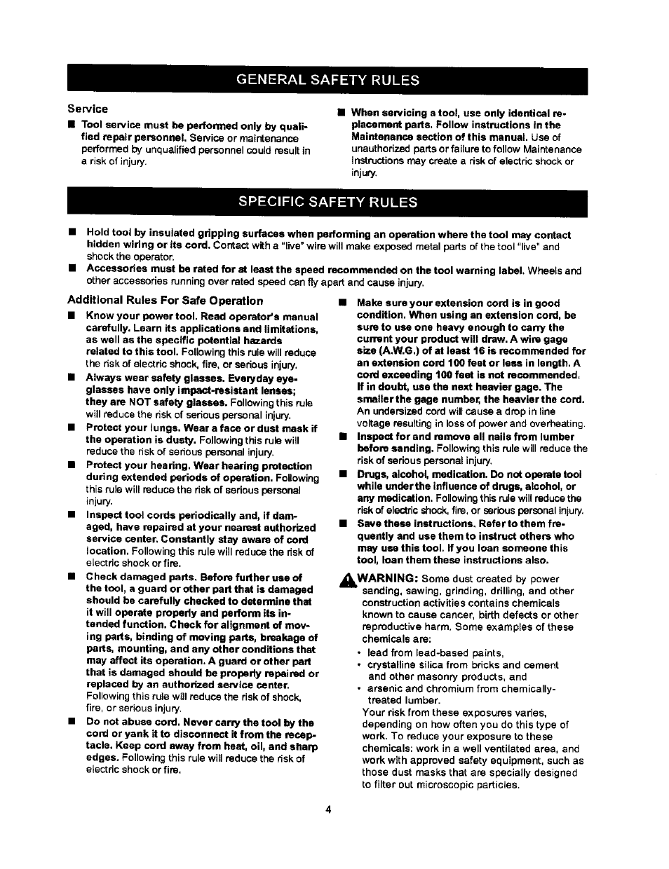 General safety rules, Specific safety rules | Craftsman 315.115032 User Manual | Page 4 / 14