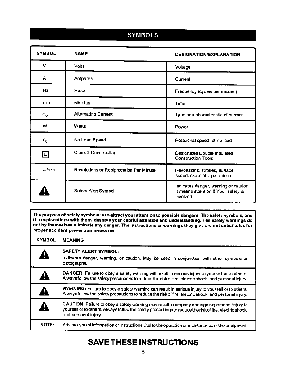 Save these instructions | Craftsman 315.115032 User Manual | Page 5 / 14