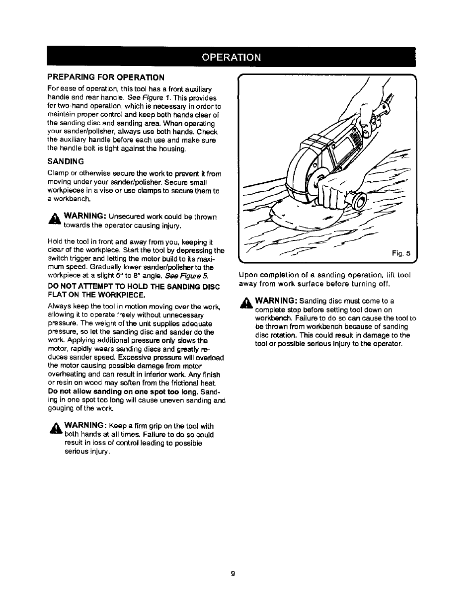 Operation | Craftsman 315.115032 User Manual | Page 9 / 14