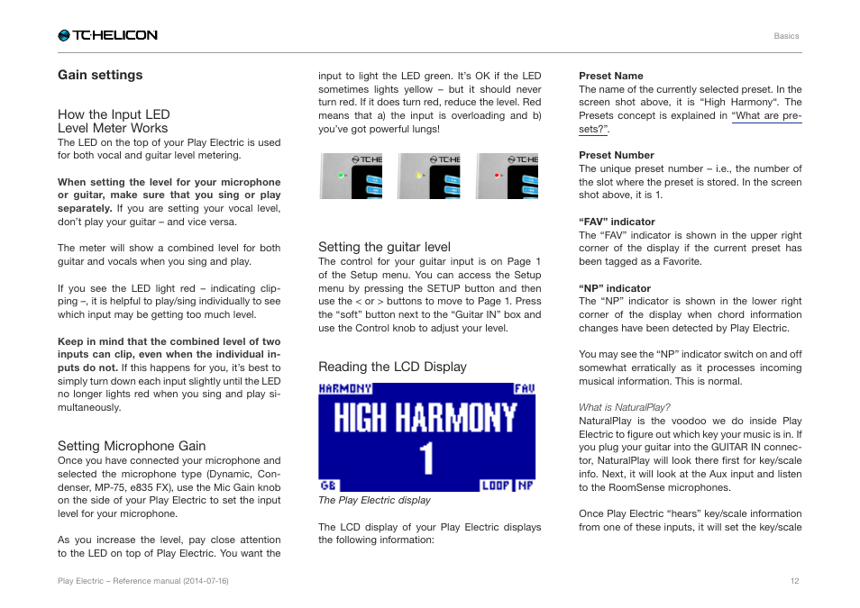 Gain settings | TC-Helicon Play Electric - Reference Manual User Manual | Page 14 / 77