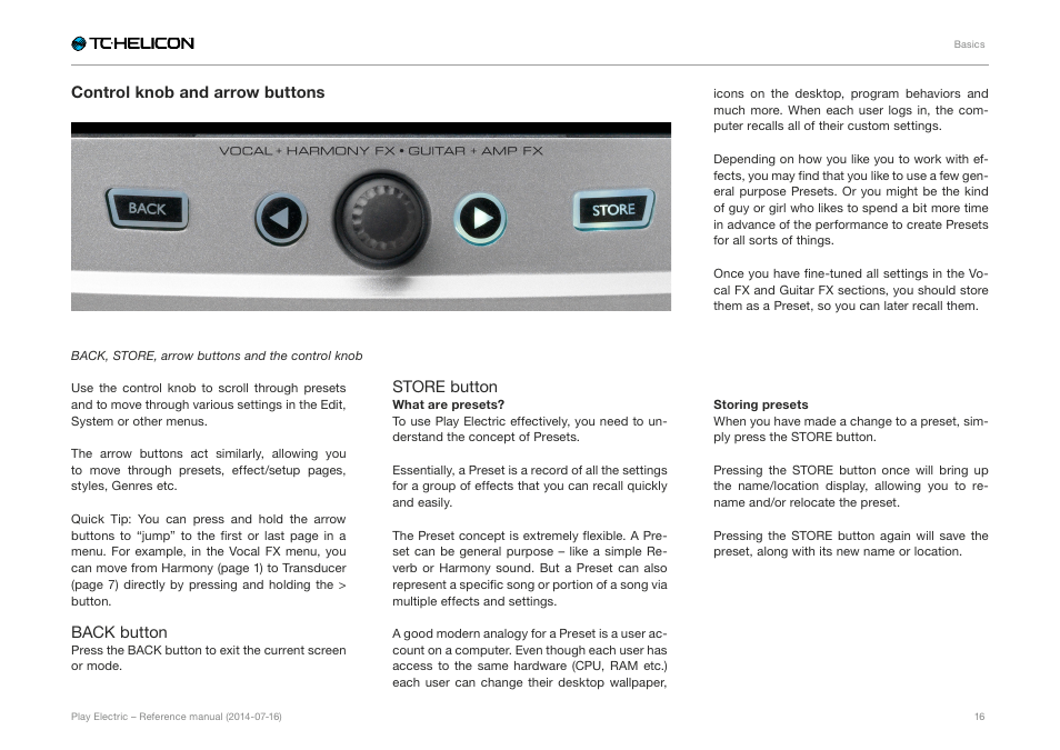 Control knob and arrow buttons | TC-Helicon Play Electric - Reference Manual User Manual | Page 18 / 77