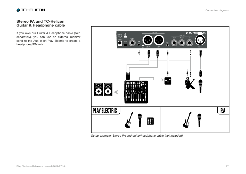Stereo pa and tc-helicon guitar & headphone cable, Play electric | TC-Helicon Play Electric - Reference Manual User Manual | Page 29 / 77