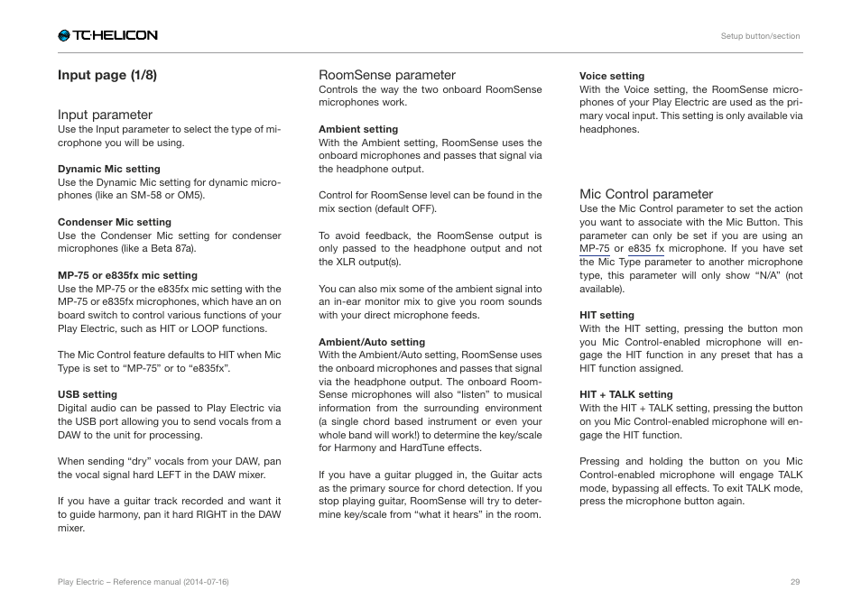 TC-Helicon Play Electric - Reference Manual User Manual | Page 31 / 77