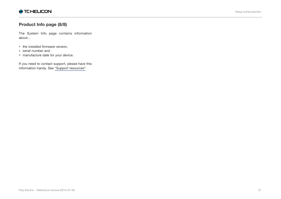 Product info page (8/8) | TC-Helicon Play Electric - Reference Manual User Manual | Page 39 / 77