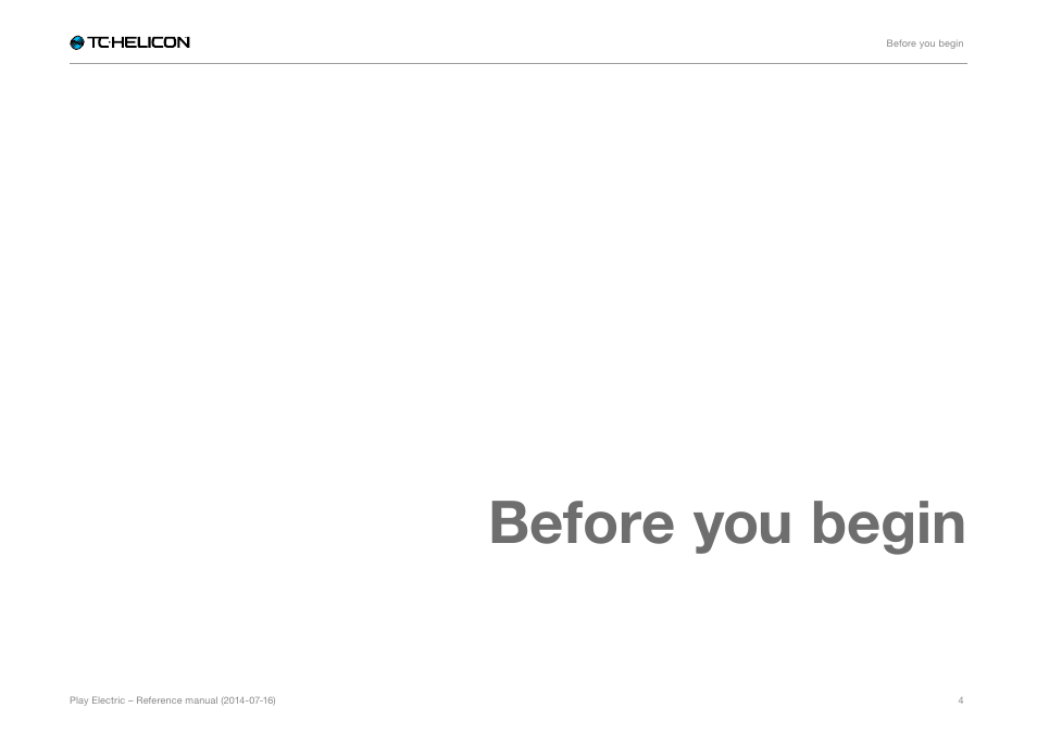 Before you begin | TC-Helicon Play Electric - Reference Manual User Manual | Page 6 / 77