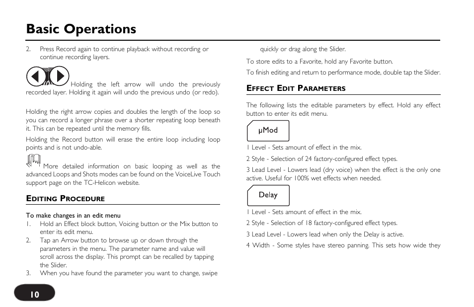 Basic operations | TC-Helicon VoiceLive Touch Quick Start User Manual | Page 10 / 17