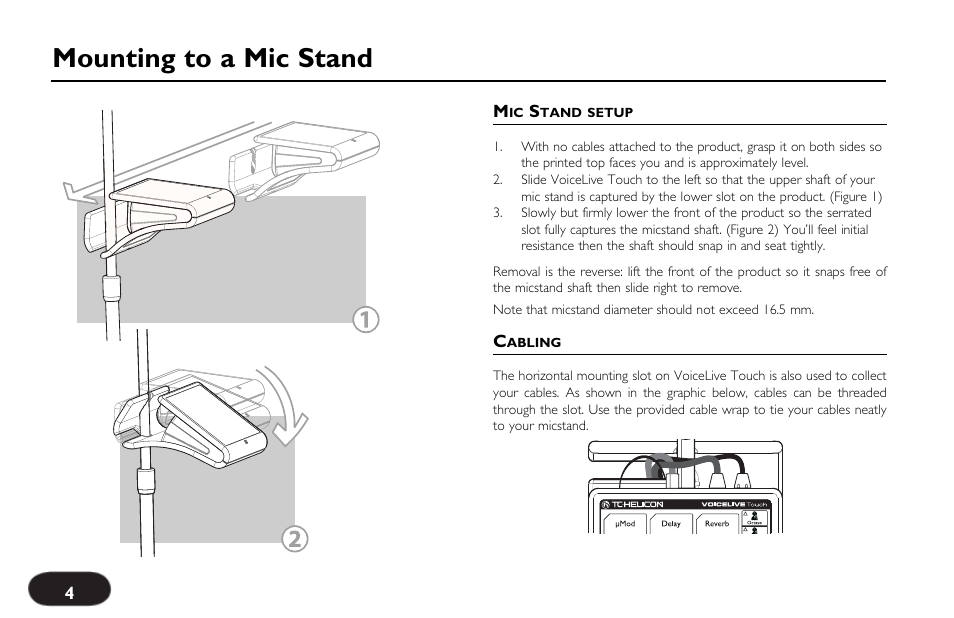 Mounting to a mic stand | TC-Helicon VoiceLive Touch Quick Start User Manual | Page 4 / 17