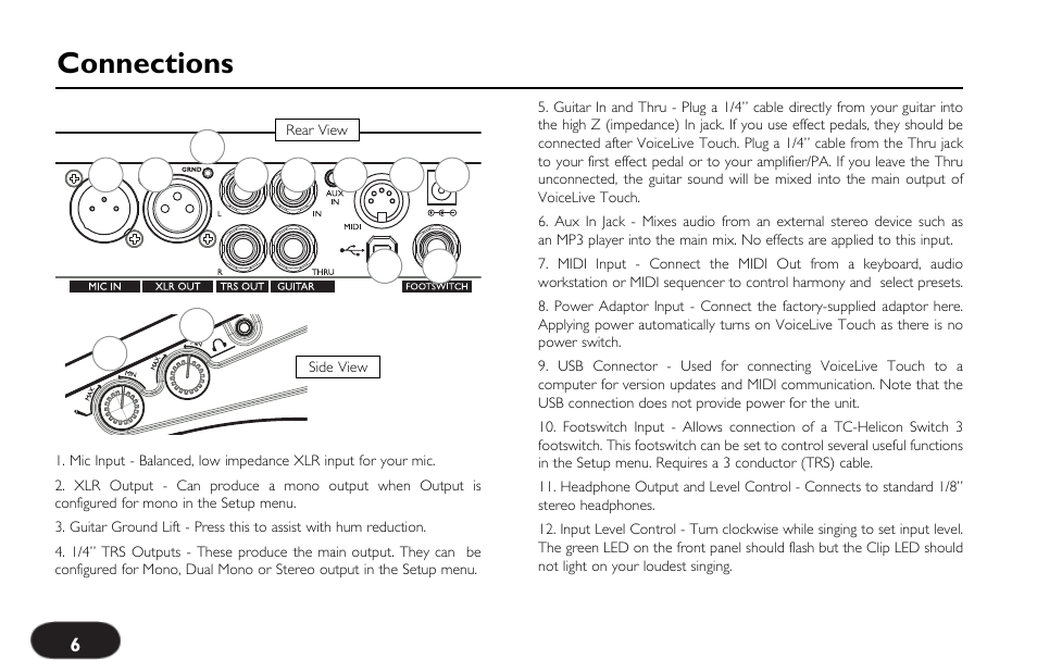 Connections | TC-Helicon VoiceLive Touch Quick Start User Manual | Page 6 / 17