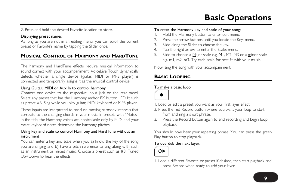 Basic operations | TC-Helicon VoiceLive Touch Quick Start User Manual | Page 9 / 17