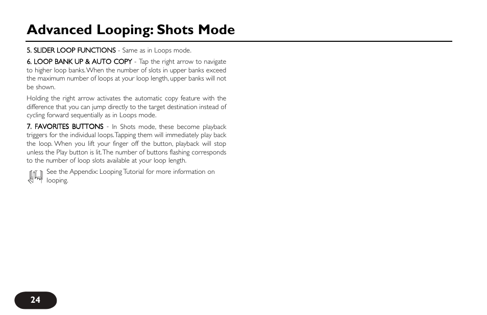Advanced looping: shots mode | TC-Helicon VoiceLive Touch User Manual User Manual | Page 23 / 42
