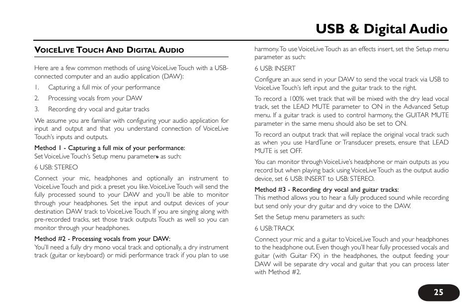 Usb & digital audio | TC-Helicon VoiceLive Touch User Manual User Manual | Page 24 / 42