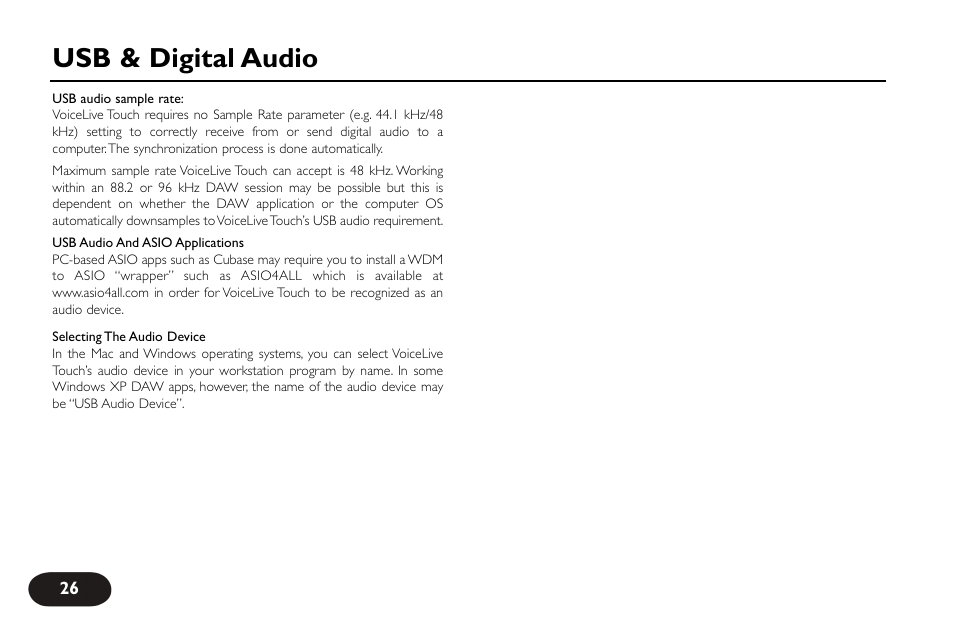 Usb & digital audio | TC-Helicon VoiceLive Touch User Manual User Manual | Page 25 / 42