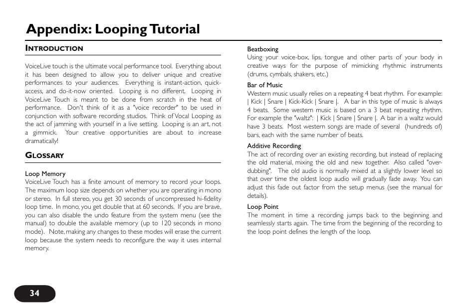 Appendix: looping tutorial | TC-Helicon VoiceLive Touch User Manual User Manual | Page 33 / 42