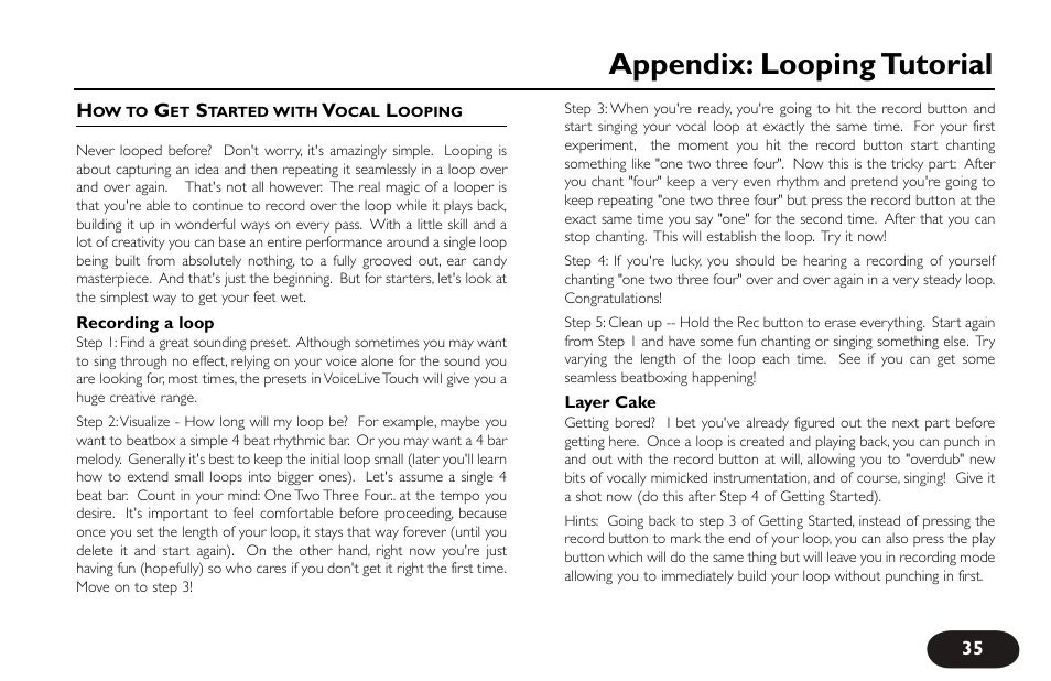 Appendix: looping tutorial | TC-Helicon VoiceLive Touch User Manual User Manual | Page 34 / 42