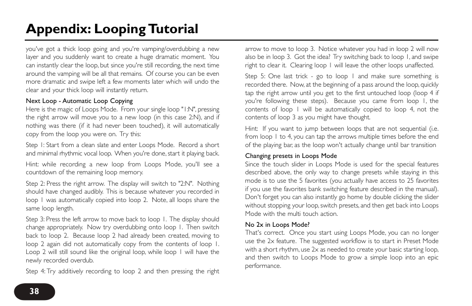 Appendix: looping tutorial | TC-Helicon VoiceLive Touch User Manual User Manual | Page 37 / 42