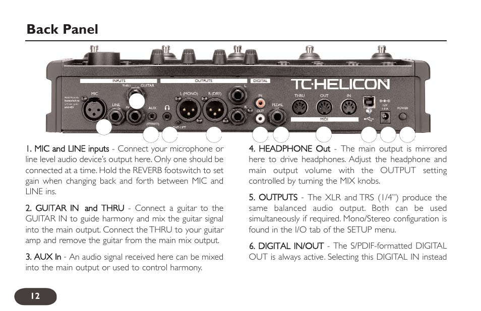 Back panel | TC-Helicon VoiceLive 2 User manual User Manual | Page 12 / 105