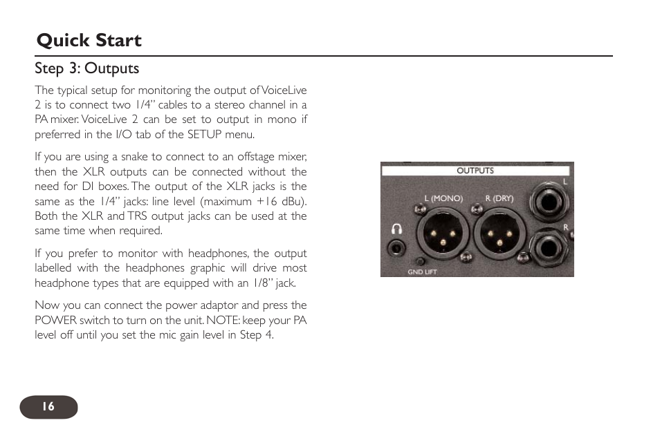 Quick start | TC-Helicon VoiceLive 2 User manual User Manual | Page 16 / 105