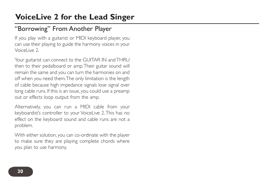 Voicelive 2 for the lead singer | TC-Helicon VoiceLive 2 User manual User Manual | Page 30 / 105