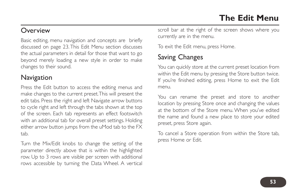 The edit menu | TC-Helicon VoiceLive 2 User manual User Manual | Page 53 / 105