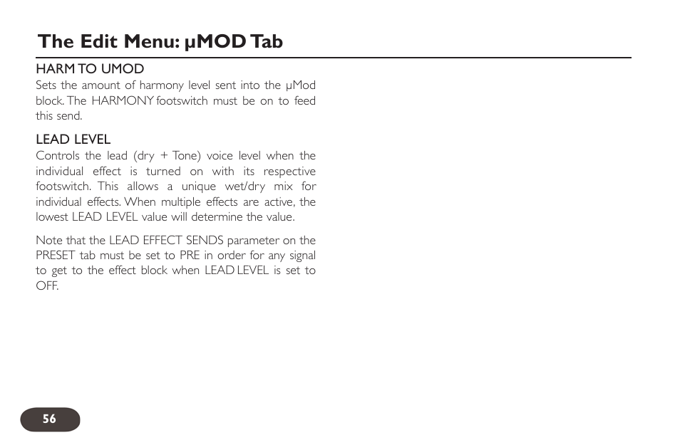 The edit menu: µmod tab | TC-Helicon VoiceLive 2 User manual User Manual | Page 56 / 105