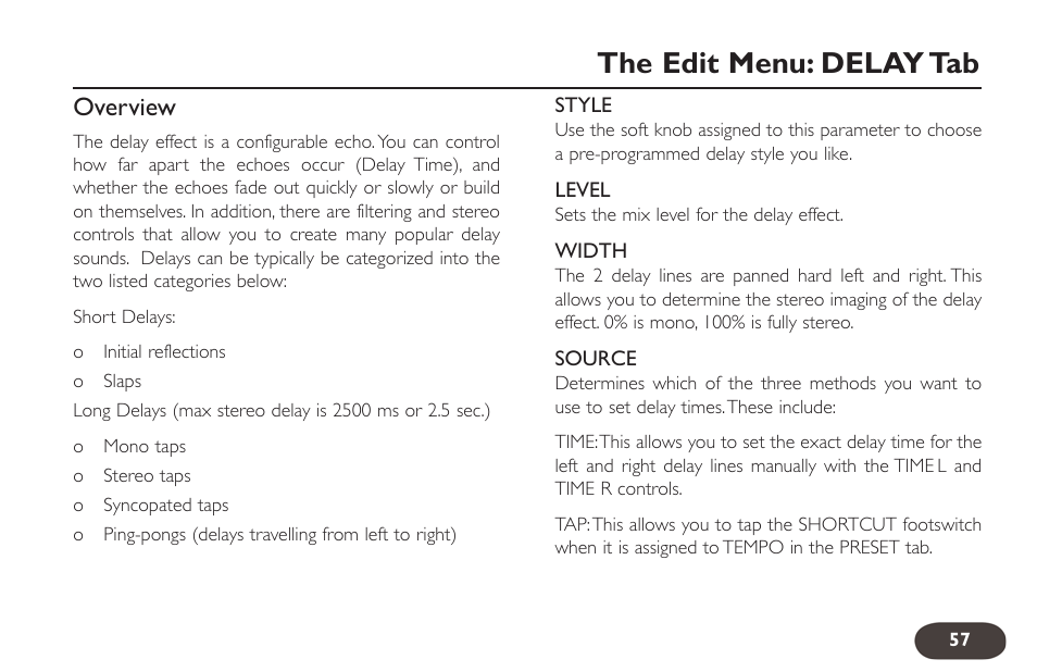 The edit menu: delay tab, Overview | TC-Helicon VoiceLive 2 User manual User Manual | Page 57 / 105