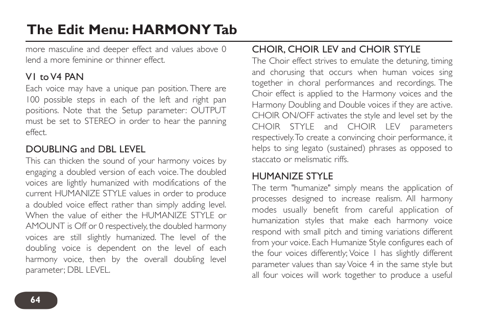 The edit menu: harmony tab | TC-Helicon VoiceLive 2 User manual User Manual | Page 64 / 105
