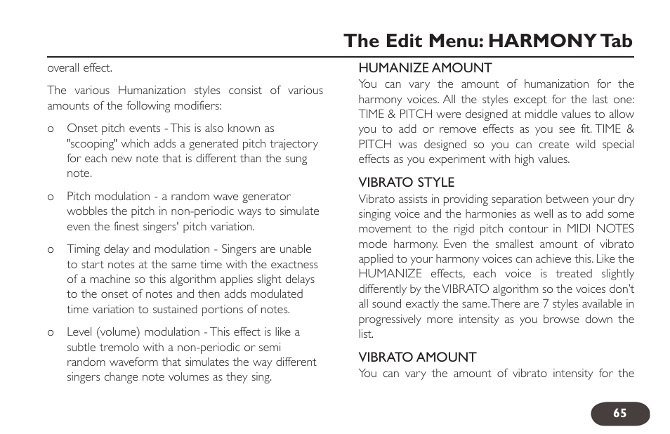 The edit menu: harmony tab | TC-Helicon VoiceLive 2 User manual User Manual | Page 65 / 105