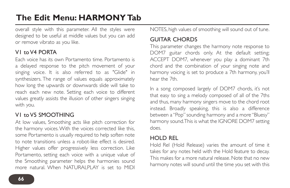 The edit menu: harmony tab | TC-Helicon VoiceLive 2 User manual User Manual | Page 66 / 105