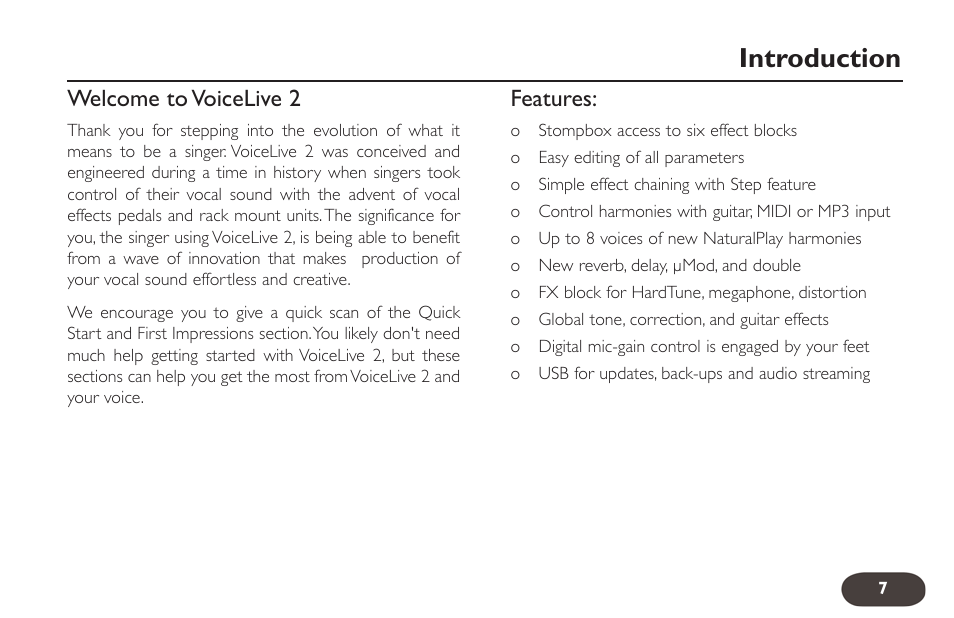 Introduction | TC-Helicon VoiceLive 2 User manual User Manual | Page 7 / 105
