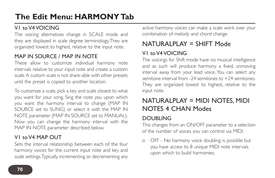 The edit menu: harmony tab | TC-Helicon VoiceLive 2 User manual User Manual | Page 70 / 105