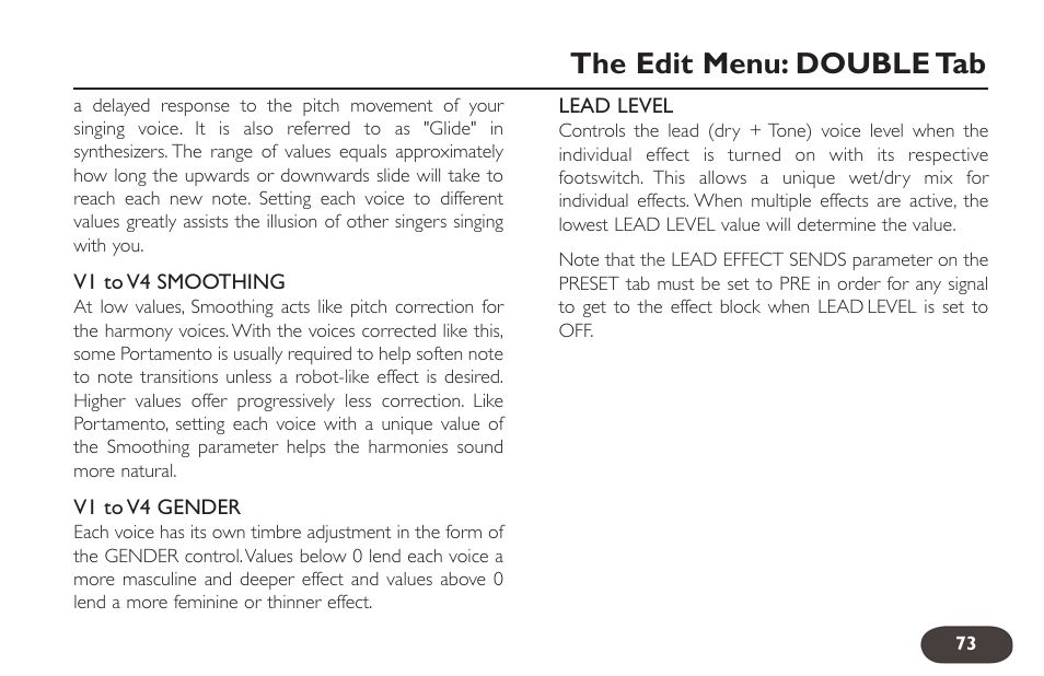 The edit menu: double tab | TC-Helicon VoiceLive 2 User manual User Manual | Page 73 / 105