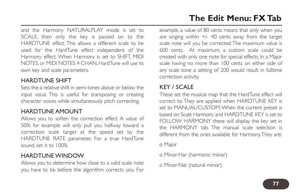 The edit menu: fx tab | TC-Helicon VoiceLive 2 User manual User Manual | Page 77 / 105