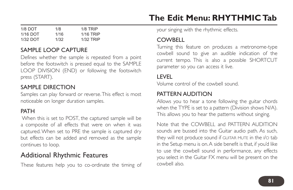 The edit menu: rhythmic tab, Additional rhythmic features | TC-Helicon VoiceLive 2 User manual User Manual | Page 81 / 105