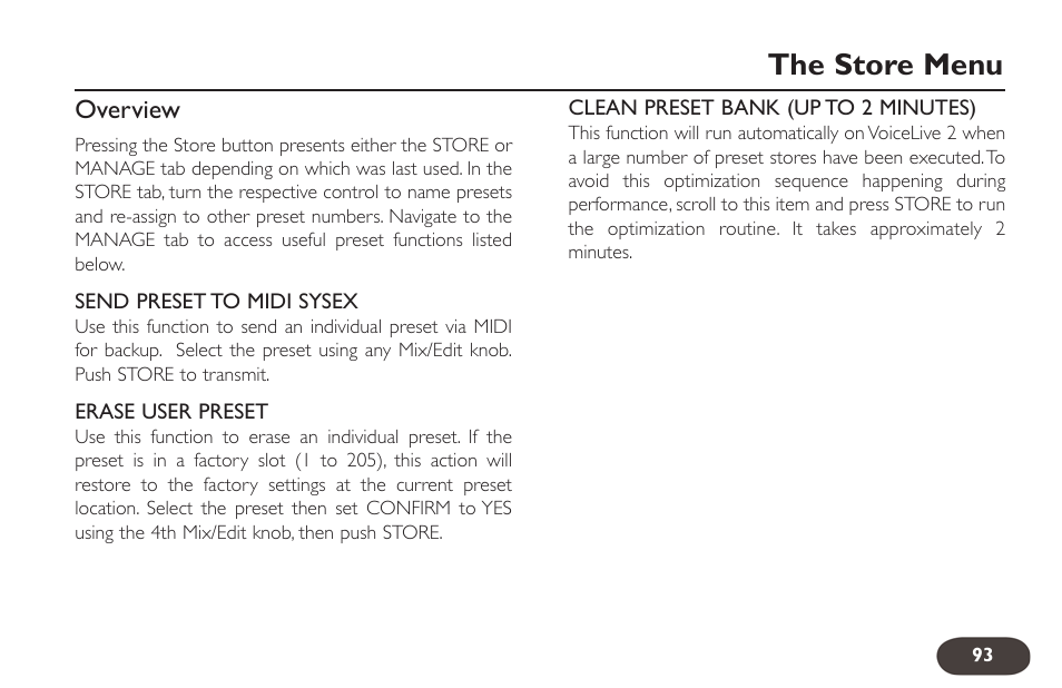 The store menu | TC-Helicon VoiceLive 2 User manual User Manual | Page 93 / 105