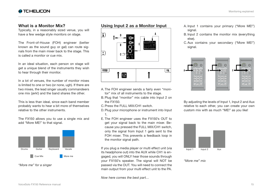 What is a monitor mix, Using input 2 as a monitor input | TC-Helicon Voicesolo FX150 - Reference Manual User Manual | Page 17 / 40