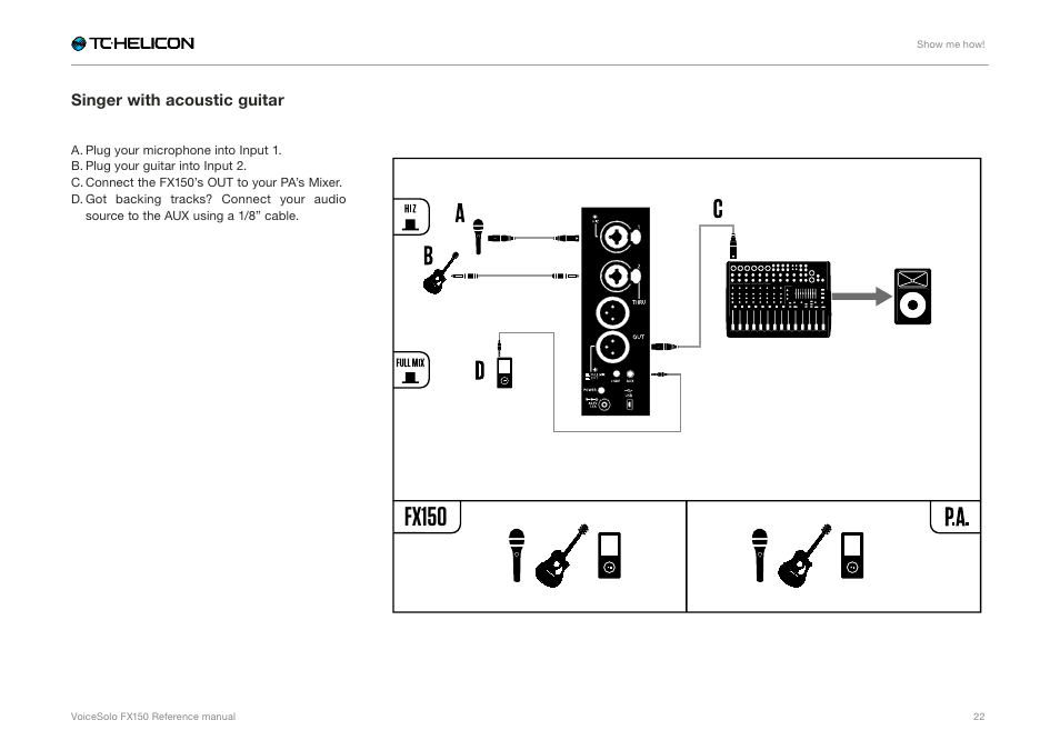 Singer with acoustic guitar, Fx150 | TC-Helicon Voicesolo FX150 - Reference Manual User Manual | Page 24 / 40