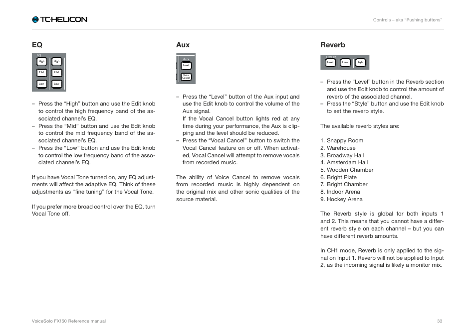 Monitor mix, Hi z full mix, Master edit | Reverb | TC-Helicon Voicesolo FX150 - Reference Manual User Manual | Page 35 / 40