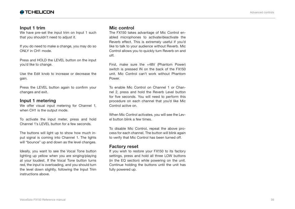 TC-Helicon Voicesolo FX150 - Reference Manual User Manual | Page 37 / 40