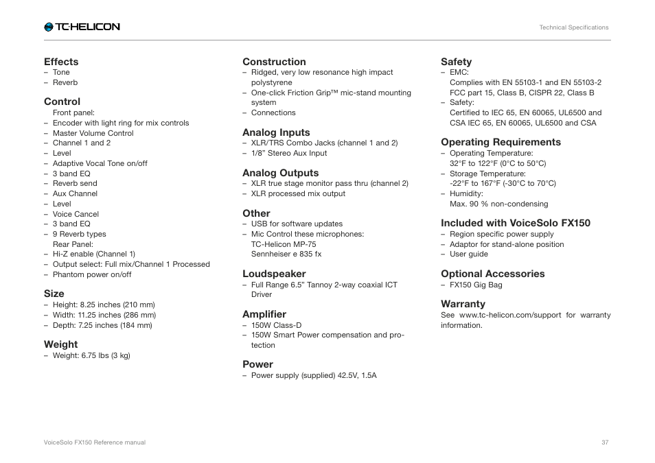 TC-Helicon Voicesolo FX150 - Reference Manual User Manual | Page 39 / 40