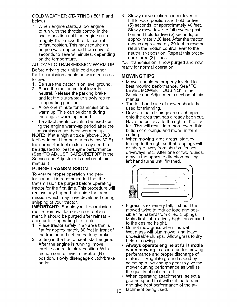 Purge transmission, Mowing tips | Craftsman 917.275400 User Manual | Page 16 / 56
