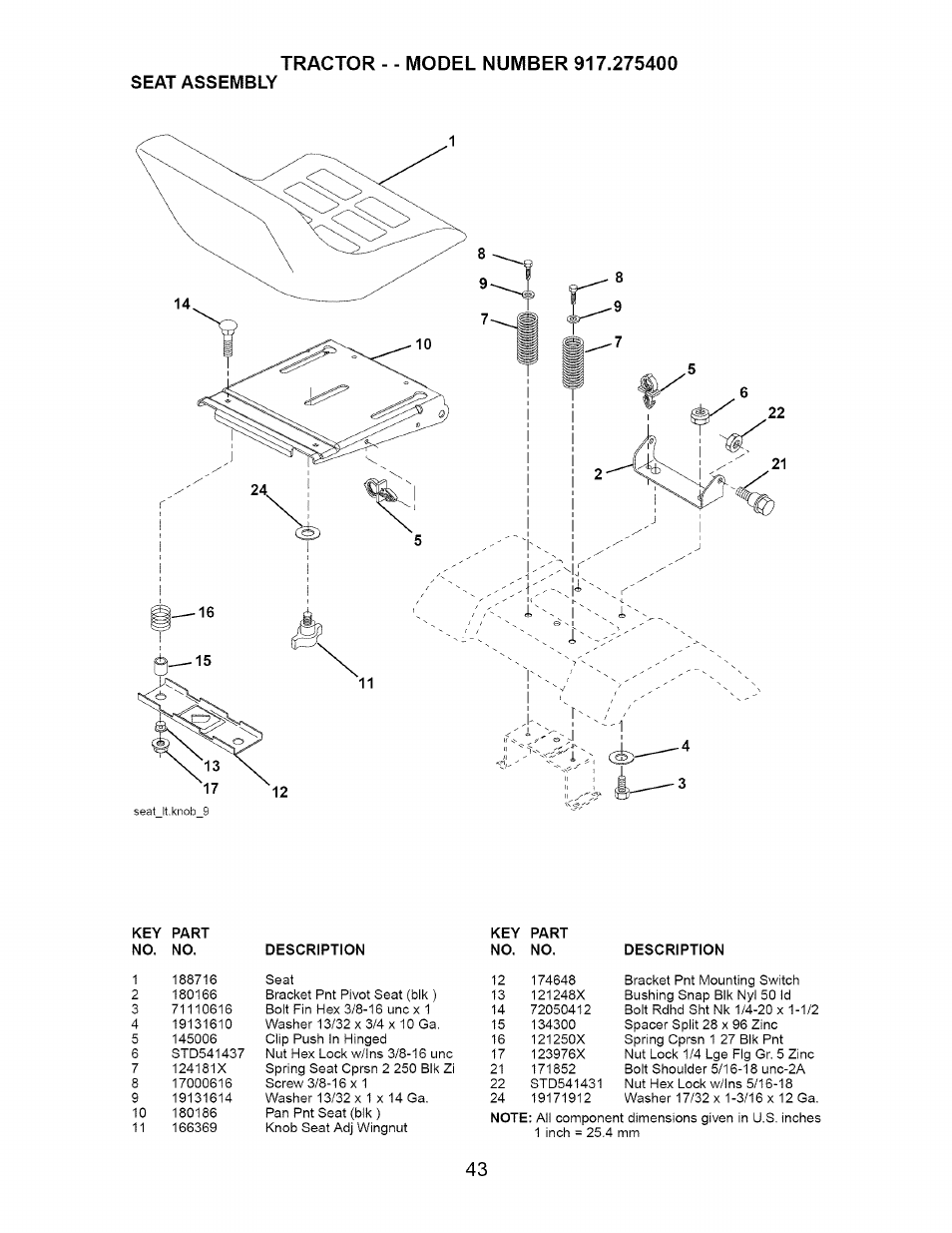 Seat assembly | Craftsman 917.275400 User Manual | Page 43 / 56