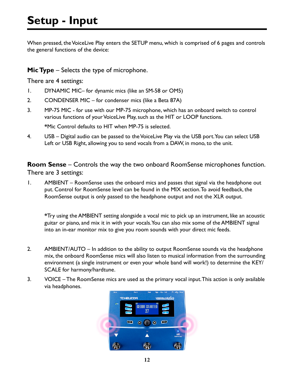 Setup - input | TC-Helicon VoiceLive Play Details Manual User Manual | Page 12 / 32
