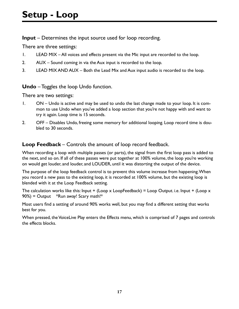 Setup - loop | TC-Helicon VoiceLive Play Details Manual User Manual | Page 17 / 32