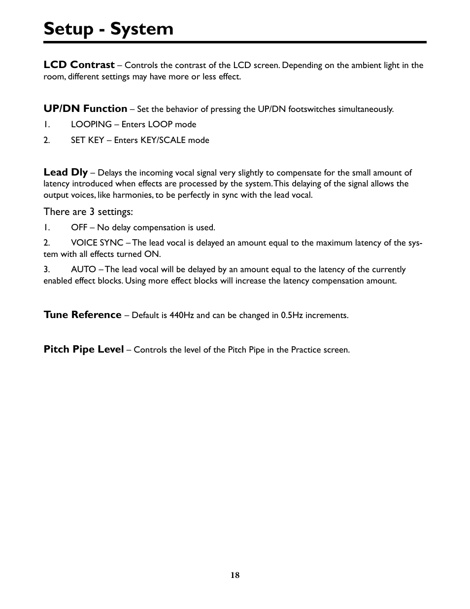 Setup - system | TC-Helicon VoiceLive Play Details Manual User Manual | Page 18 / 32