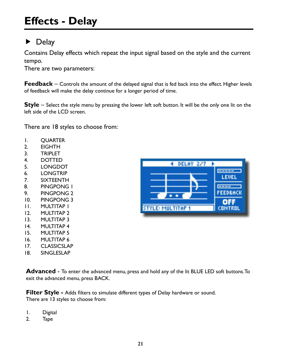 Effects - delay, F delay | TC-Helicon VoiceLive Play Details Manual User Manual | Page 21 / 32