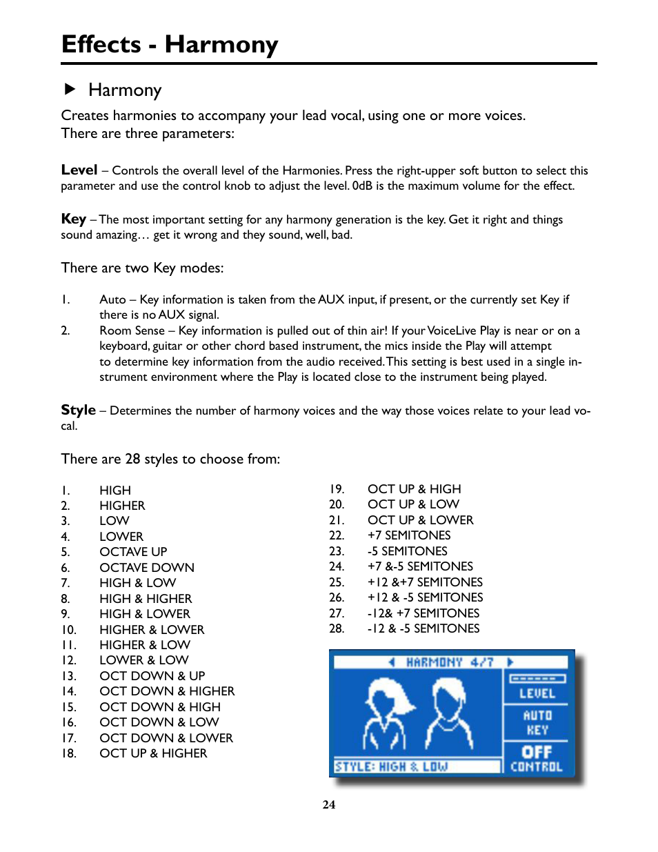 Effects - harmony, F harmony | TC-Helicon VoiceLive Play Details Manual User Manual | Page 24 / 32