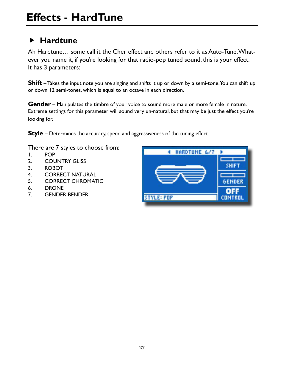 Effects - hardtune, F hardtune | TC-Helicon VoiceLive Play Details Manual User Manual | Page 27 / 32