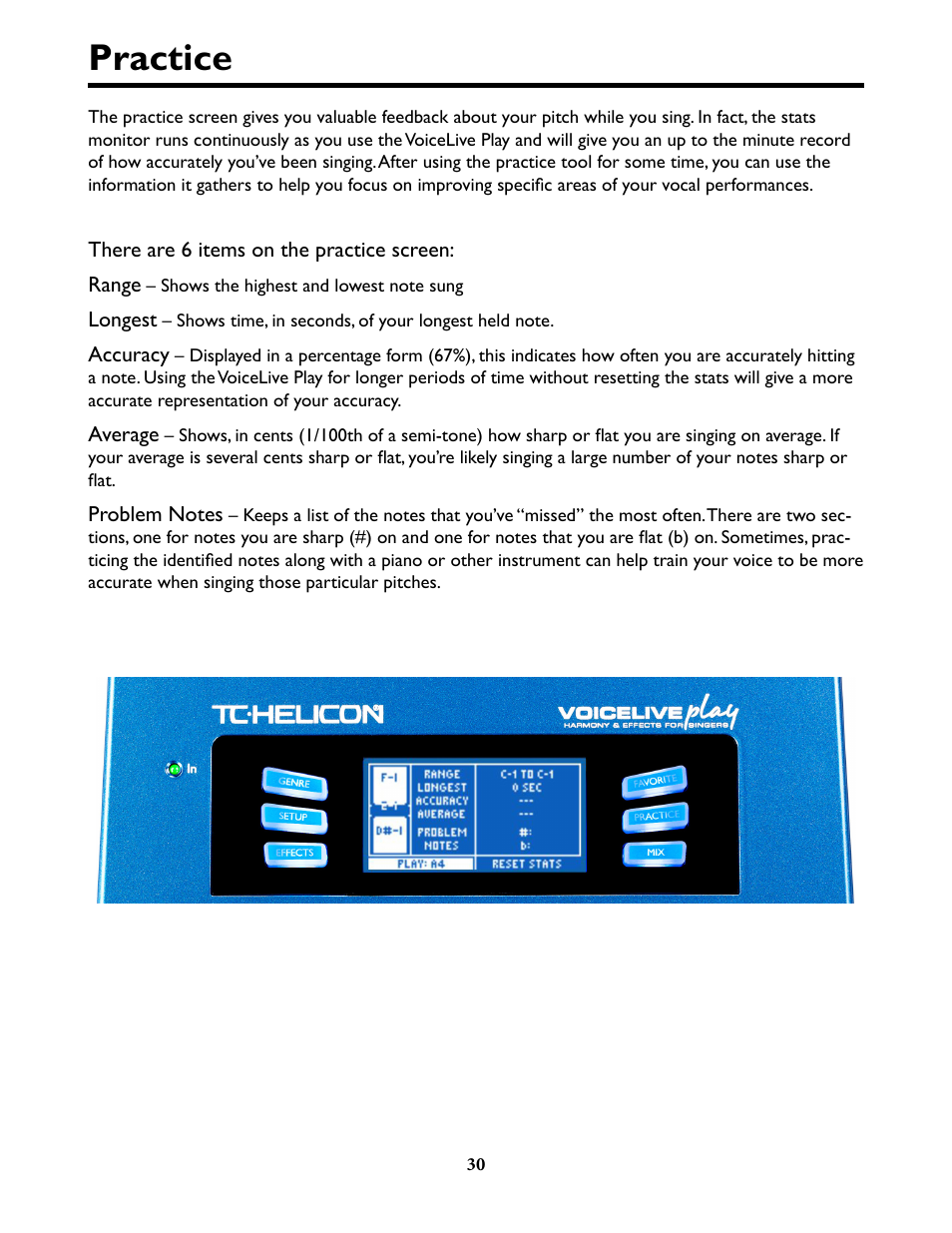 Practice | TC-Helicon VoiceLive Play Details Manual User Manual | Page 30 / 32