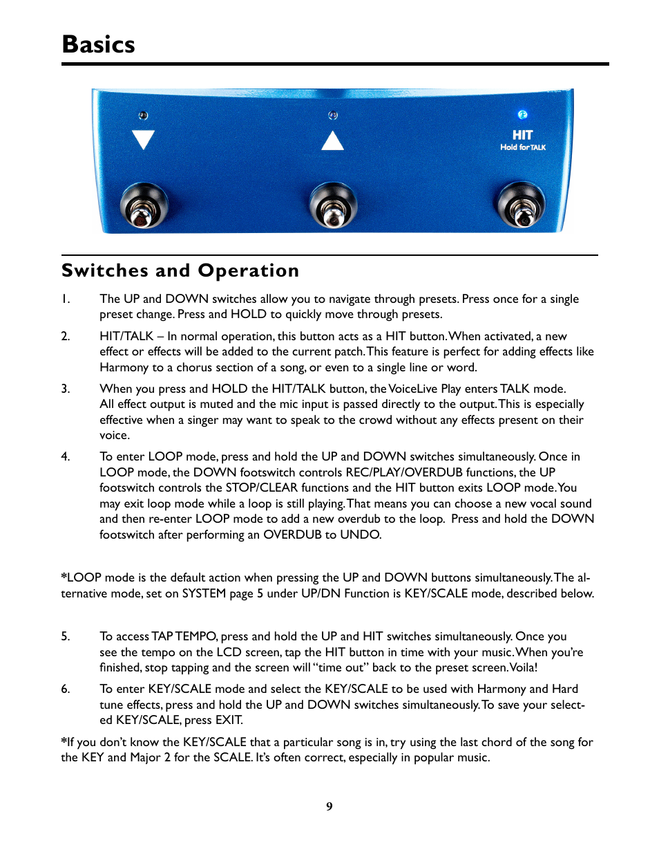 Basics, Switches and operation | TC-Helicon VoiceLive Play Details Manual User Manual | Page 9 / 32