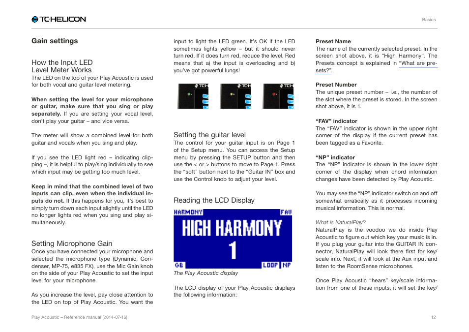 Gain settings | TC-Helicon Play Acoustic - Reference Manual User Manual | Page 14 / 75